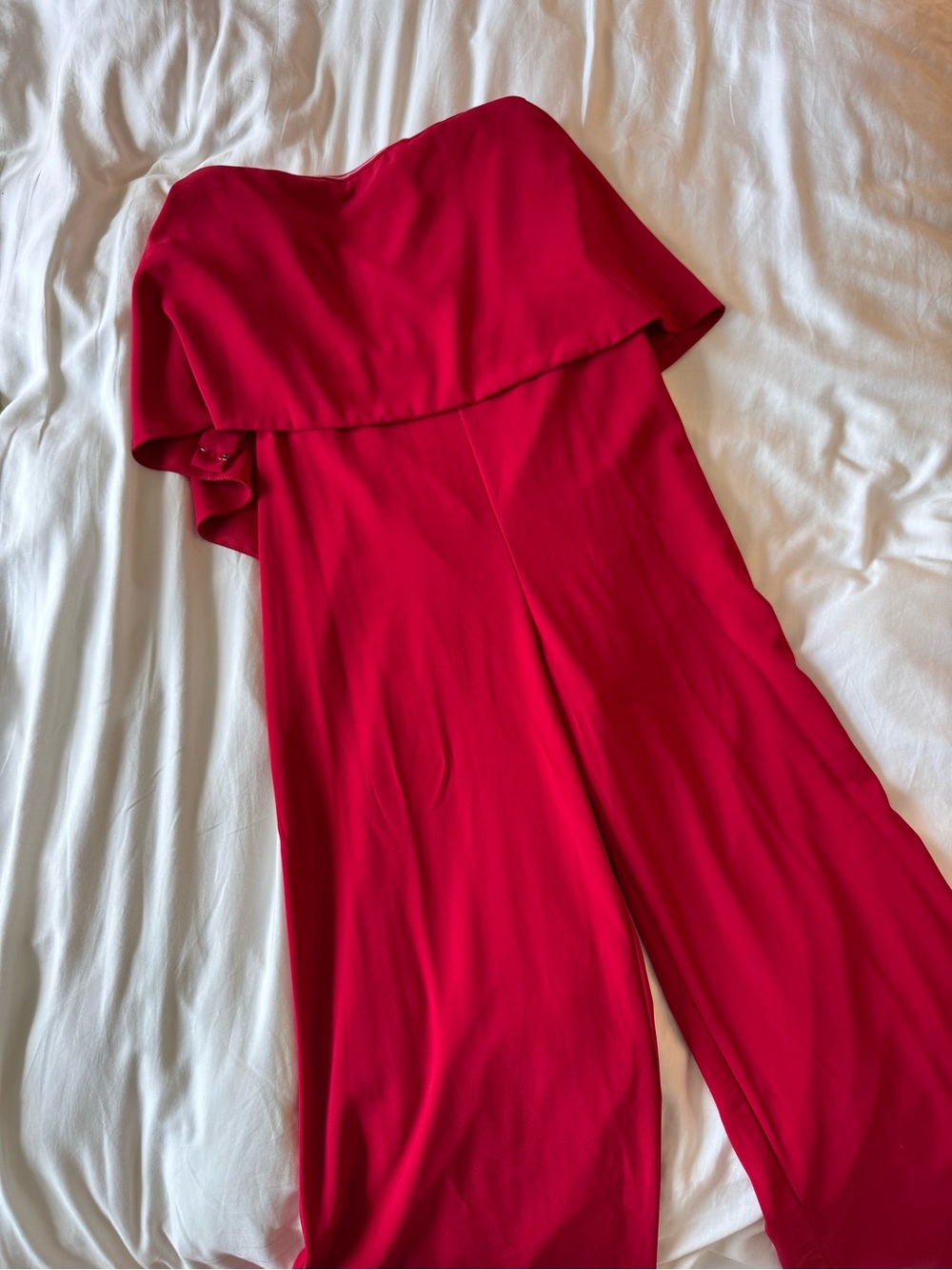 Strapless Red Jumpsuit - Elegant Wide-Leg One-Piece - Size Medium